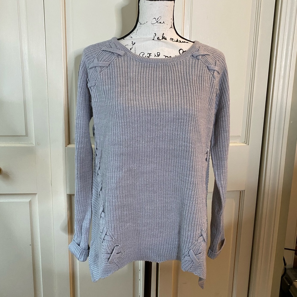 ANA Gray Sweater with Stitching Detail and Curved Hem, NWT, Size Medium